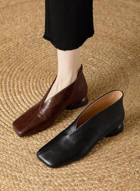 SIX MADDEN2024秋季女鞋简约深口方头优雅高跟单鞋女裸靴 SMC350