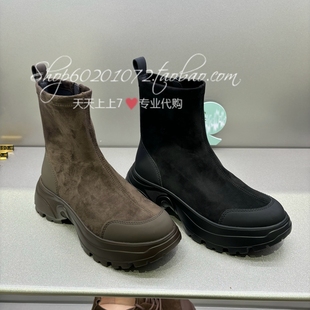 思加图2024冬季 EFU29 女靴通勤厚底休闲弹力靴瘦瘦靴运动袜靴子