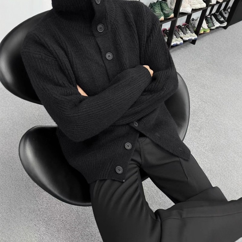 秋冬季高领纽扣开衫毛衣男韩版