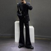 黑色设计感链条满天星西服套装 男高级感痞帅演出宽松垫肩西装 外套