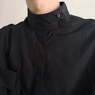 高级感半高领衬衫男韩版潮流