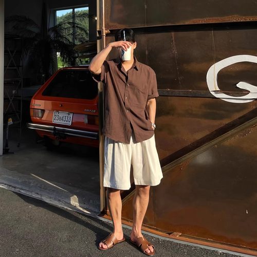 日系复古短袖工装衬衫男夏季薄款