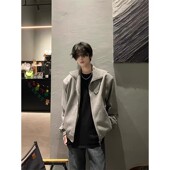 卫衣美式 灰色短款 廓型垫肩外套男春秋高级感开衫 复古cleanfit夹克