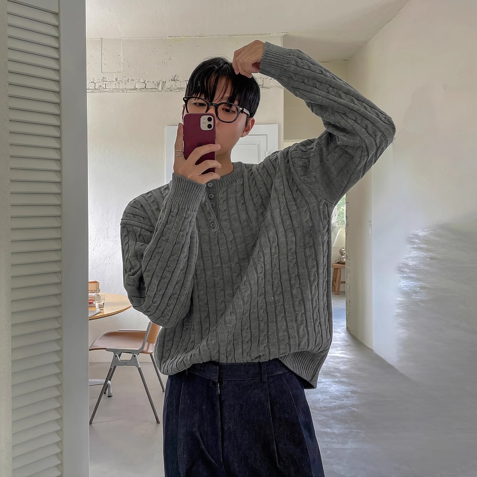 高级感麻花亨利领针织衫男秋冬