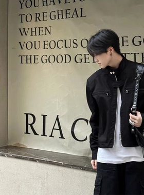 高级感垫肩短款机能外套男韩版潮牌vibe风宽松痞帅设计感立领夹克