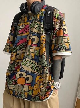 短袖男ins潮嘻哈t恤潮流潮牌衣服夏季男装半袖原宿风港风宽松潮男