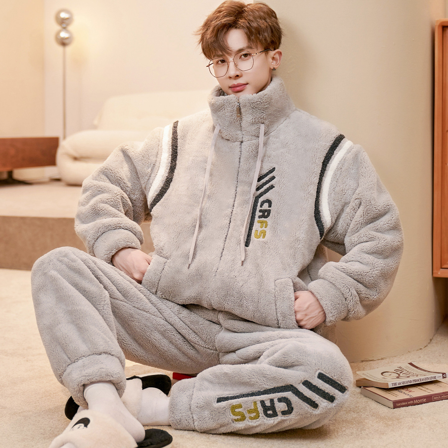 男士睡衣秋冬季珊瑚绒加绒加厚保暖男款青少年大码冬天家居服套装