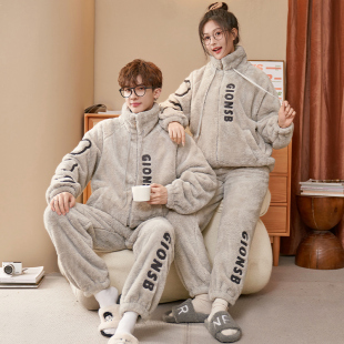 秋冬家居服套装 法兰绒男女大码 珊瑚绒加绒加厚2025款 情侣睡衣冬季