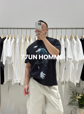 77unHomme 美式复古Michael Jackson印花水洗做旧vintage短袖T恤