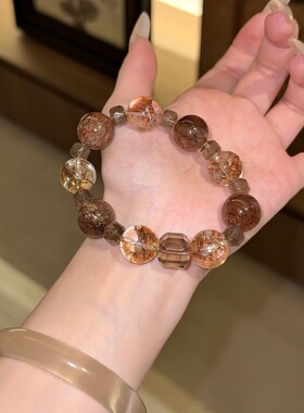 【ZKRBB】天然黑金超七金箔胶花水晶手串招财显贵简约高级感设计