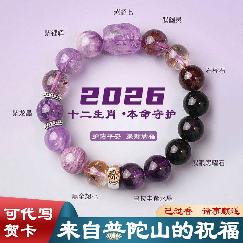 普陀山天然紫水晶手链九紫离火2026马年本命年12生肖手串男女款10