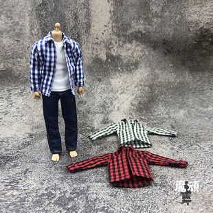 112新款兵人衣服男6寸可动人偶配件CF布衣潮流牛仔裤格子衬衣套装