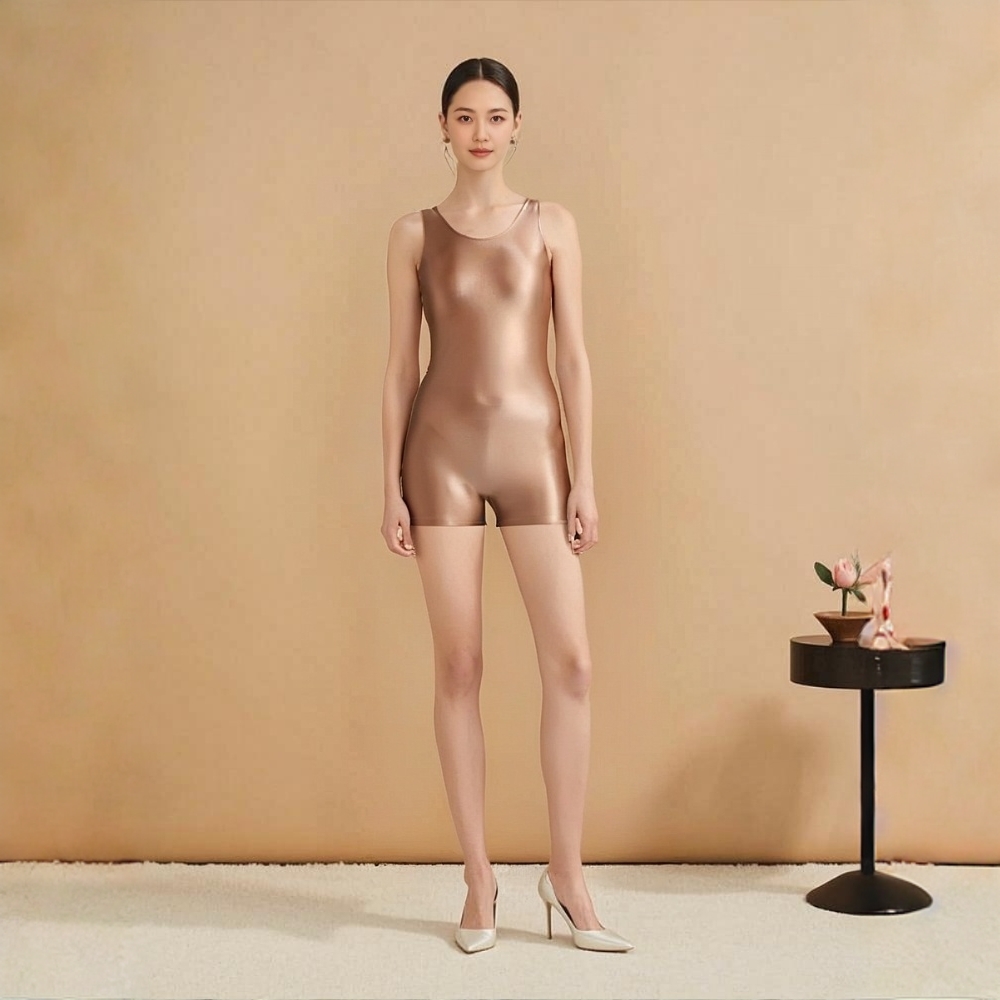 弹力光泽紧身衣瑜伽塑身连体衣健美运动裤女背心三分裤连体泳衣裤