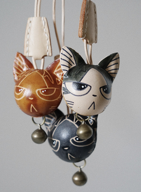 MISKSOLA 喵星人复古手工真皮包包挂件配饰车挂橘猫黑猫咪复古铃