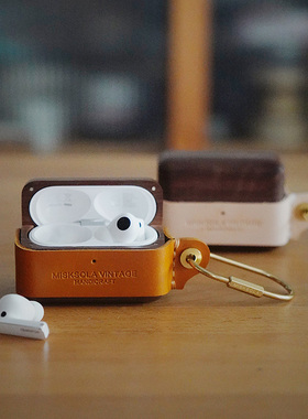 MISKSOLA复古手工真皮实木HUAWEI FreeBuds Pro3蓝牙耳机壳保护套纯铜植鞣皮黑胡桃木个性简约原创设计