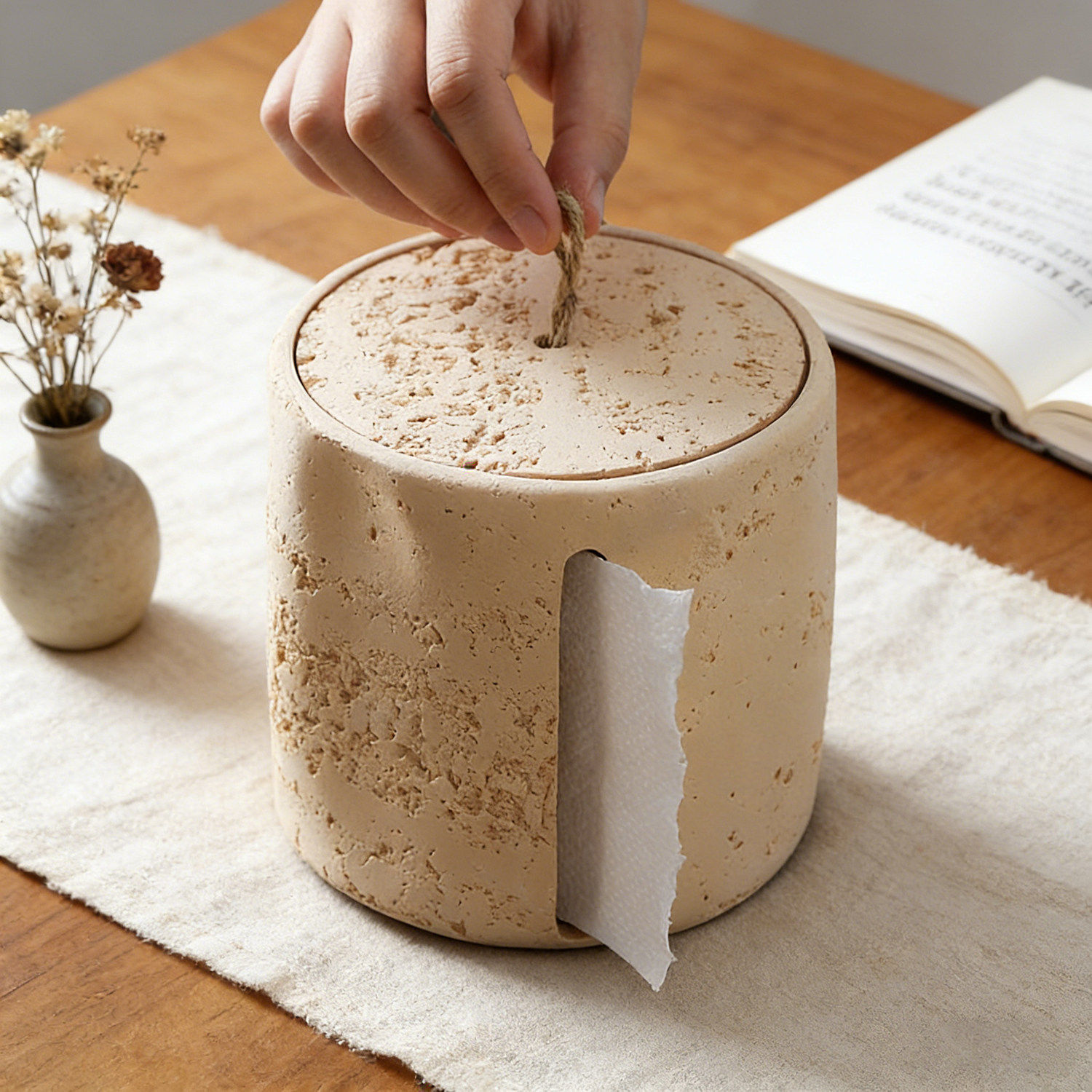 家用洞石卷纸盒桌面客厅纸巾抽纸盒高档轻奢极简圆形卷纸筒纸巾盒,收纳整理,纸巾盒,淘宝优惠券,粉丝福利购,淘宝优惠卷