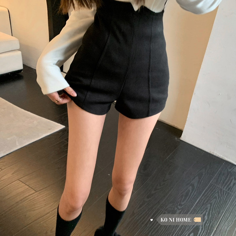 休闲裤女春季新款打底高腰显瘦裤子韩版直筒黑色百搭修身短裤女装