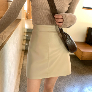 2021年秋冬季韩版时尚高腰显瘦A字包臀PU皮百搭学生半身短裙子女