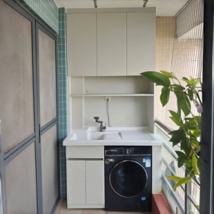 广州全铝阳台柜定制洗衣机一体柜定做阳台柜蜂窝铝洗烘叠放收纳柜