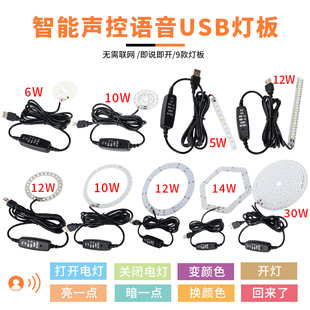 LED智能语音声控灯USB调光调色5W6W10W12W14W30W会听话的灯线长2M