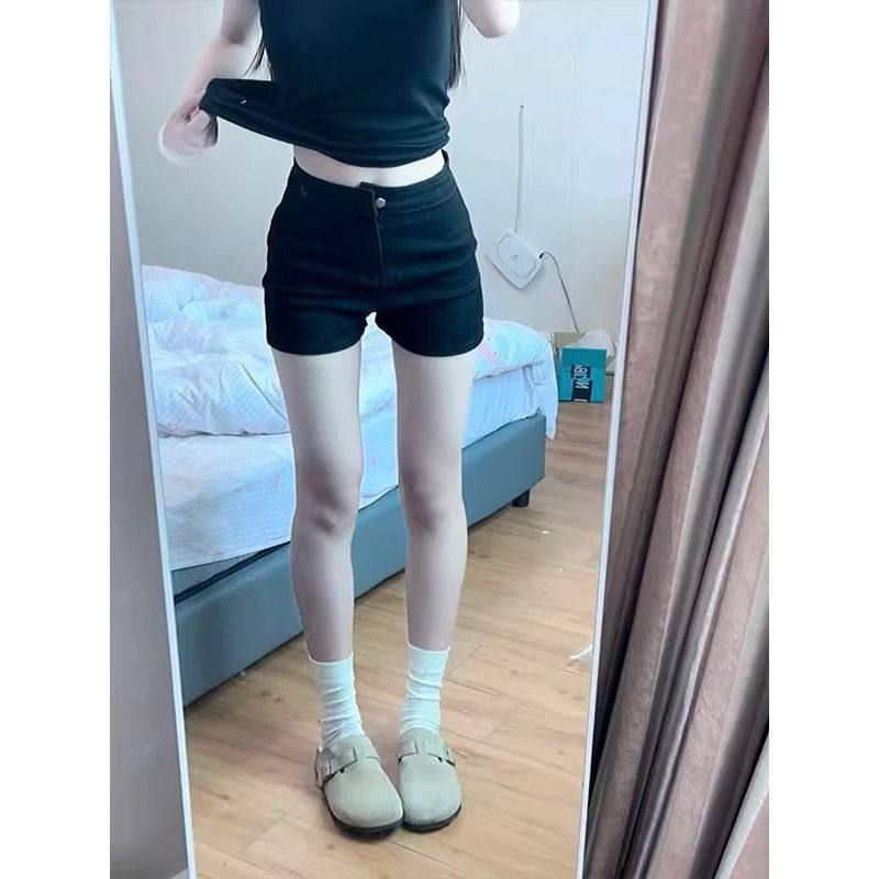 辣妹y2k黑色性感牛仔短裤女小个子气质高腰a字弹力包臀直筒热裤子