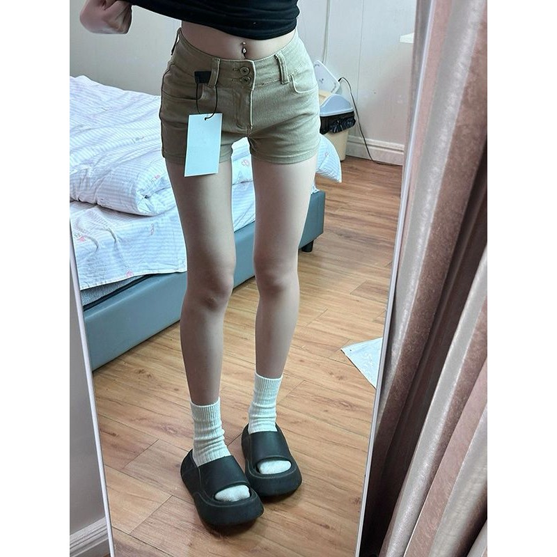 美式辣妹超短紧身包臀牛仔裤女外穿设计感显瘦韩系弹力慵懒风热裤