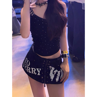 亚文化y2k美式牛仔短裙女设计感辣妹热裤a字低腰显瘦外穿半身裙裤