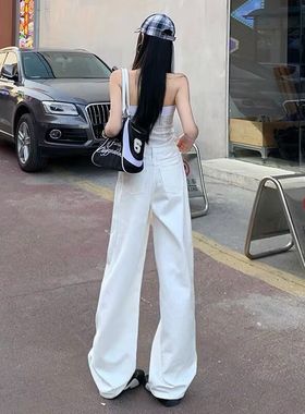 白色阔腿牛仔裤女新款垂感高腰宽松筒裤显瘦小个子拖地百搭直筒裤