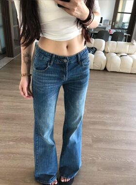 美式复古磨白微喇牛仔裤女新款宽松百搭遮胯显瘦阔腿设计感喇叭裤