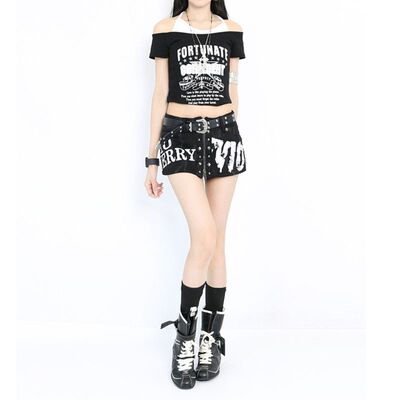 美式复古街头辣妹涂鸦超短裙显瘦短裤夏季新款y2k低腰半身裙裤子