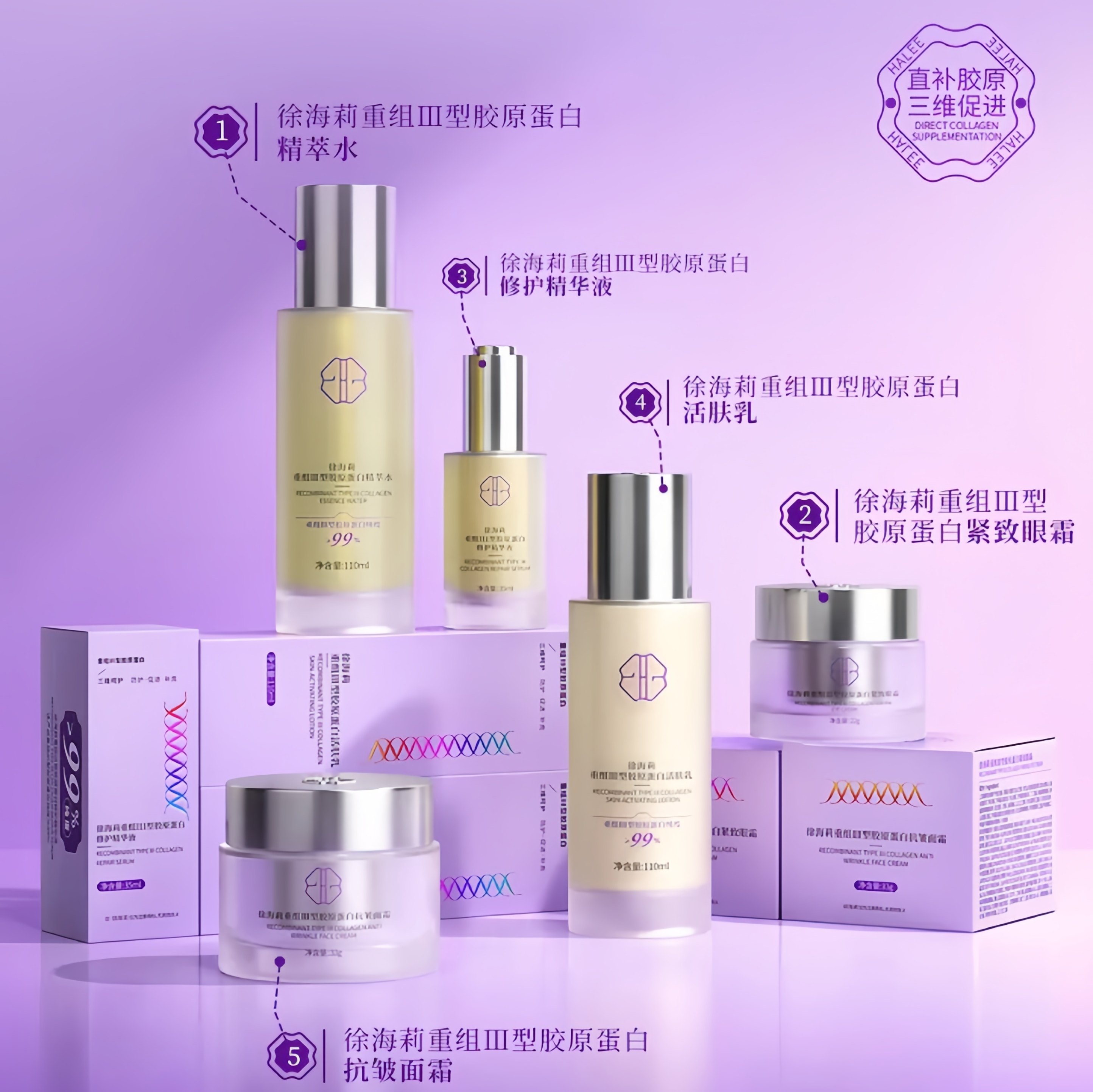 徐海莉重组III型胶原蛋白抗皱紧致水乳霜精华眼霜