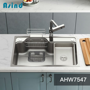 爱西迪韩式压纹防耐刮大单槽304不锈钢水槽厨房手工洗菜盆AHW7547