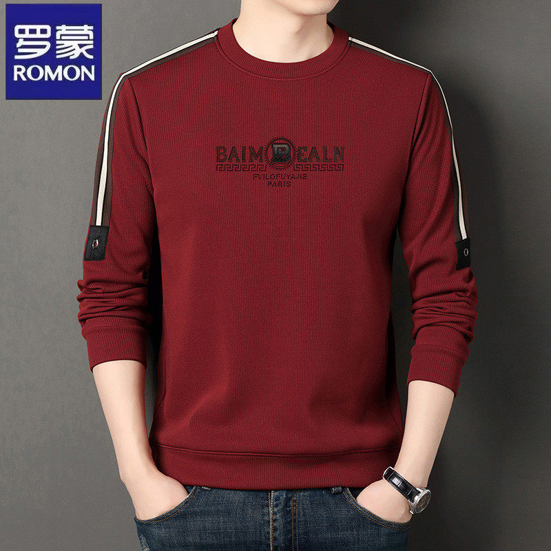 罗蒙正品高端长袖T恤男秋冬新款休闲圆领卫衣加绒加厚时尚打底衫