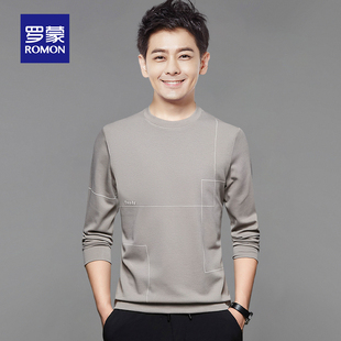 罗蒙男士长袖t恤2026春秋款卫衣宽松圆低领体恤上衣加绒打底衫冬