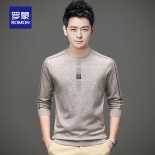 上衣圆低领休闲打底针织线衫 罗蒙男士 潮流宽松长袖 薄款 毛衣秋冬季