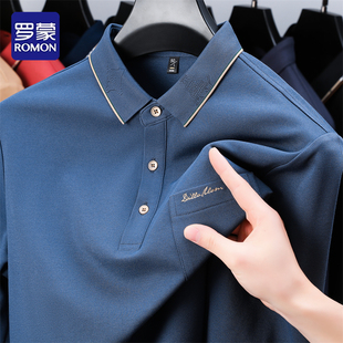 罗蒙桑蚕丝长袖T恤男春秋季棉POLO衫真口袋中老年爸爸春装上衣