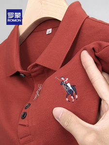 罗蒙纯棉长袖t恤男士高端刺绣保罗POLO衫春秋季休闲打底中年男装