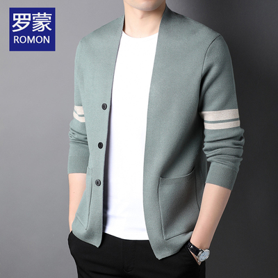 罗蒙针织开衫男春秋季2025新款潮流含羊毛外穿毛衣男士休闲外套男