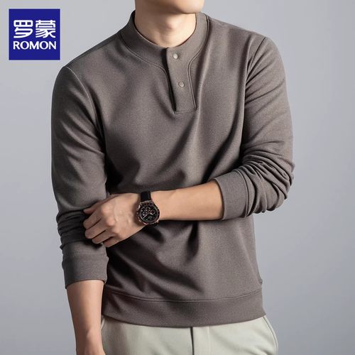 罗蒙羊毛卫衣男士2025秋冬新款圆领长袖t恤潮流重磅立领上衣服男
