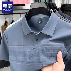 罗蒙中老年爸爸夏装polo衫带口袋2025新款冰丝男士短袖T恤衫翻领