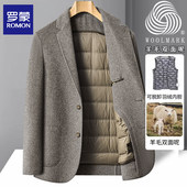 冬季 罗蒙2025新款 毛呢大衣男短款 加厚羽绒内胆羊毛西服双面呢外套