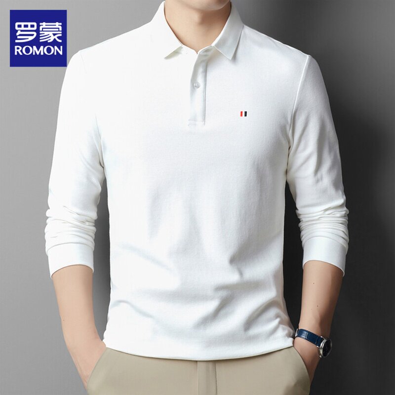 罗蒙长袖t恤男士春季休闲商务翻领打底上衣2026新款纯棉Polo衫男
