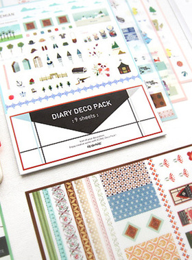手帐贴纸多功能透明贴纸9张入 DIARY DECO PACK 9张 A74