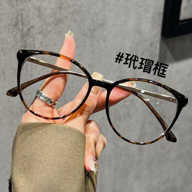韩系时尚玳瑁眼镜框男女通用TR金属全框防蓝光辐射护眼显脸小素颜