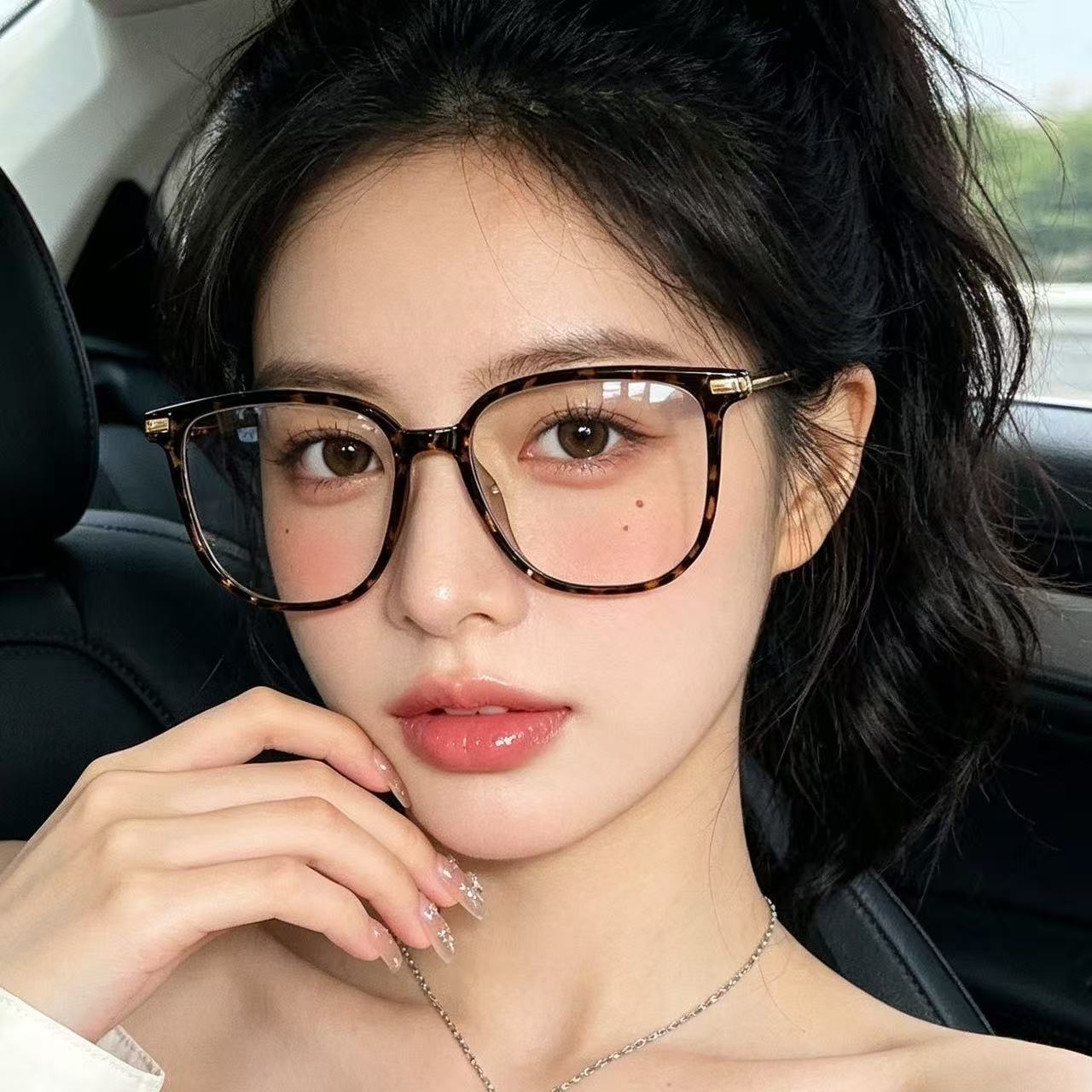 韩系玳瑁大方框眼镜女时尚防蓝光防辐射TR金属镜架显脸小高智时髦