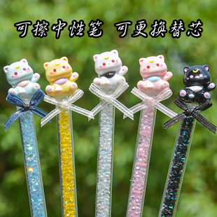可擦中性笔高颜值女生小众ins超好用的中性笔顺滑速干猫咪签名笔V