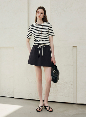 CLMX 轻户外特殊水洗棉锦混纺面料 百搭通勤橡筋腰头纯色抽绳短裙