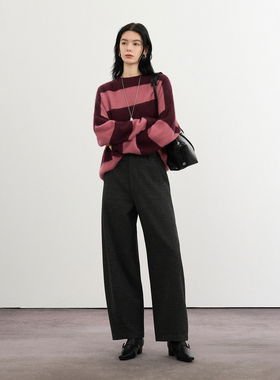 CLMX后腰橡筋微香蕉直筒休闲裤羊毛混纺双面布面料秋冬通勤长裤女