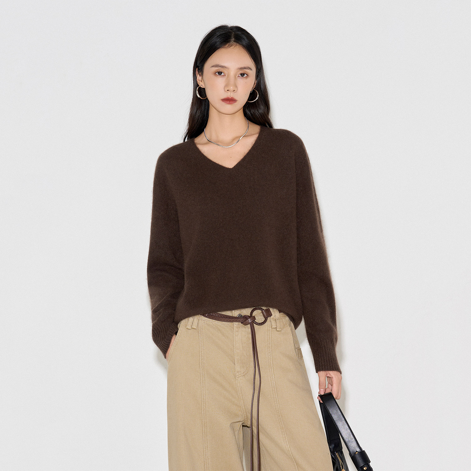 CLMX V领长袖套头针织衫柔绒蓬松保暖山羊绒混纺秋季简约休闲上衣,女装/女士精品,毛针织衫,淘宝优惠券,粉丝福利购,淘宝优惠卷