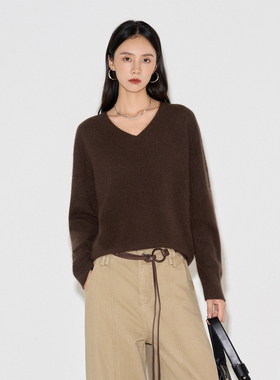 CLMX V领长袖套头针织衫柔绒蓬松保暖山羊绒混纺秋季简约休闲上衣